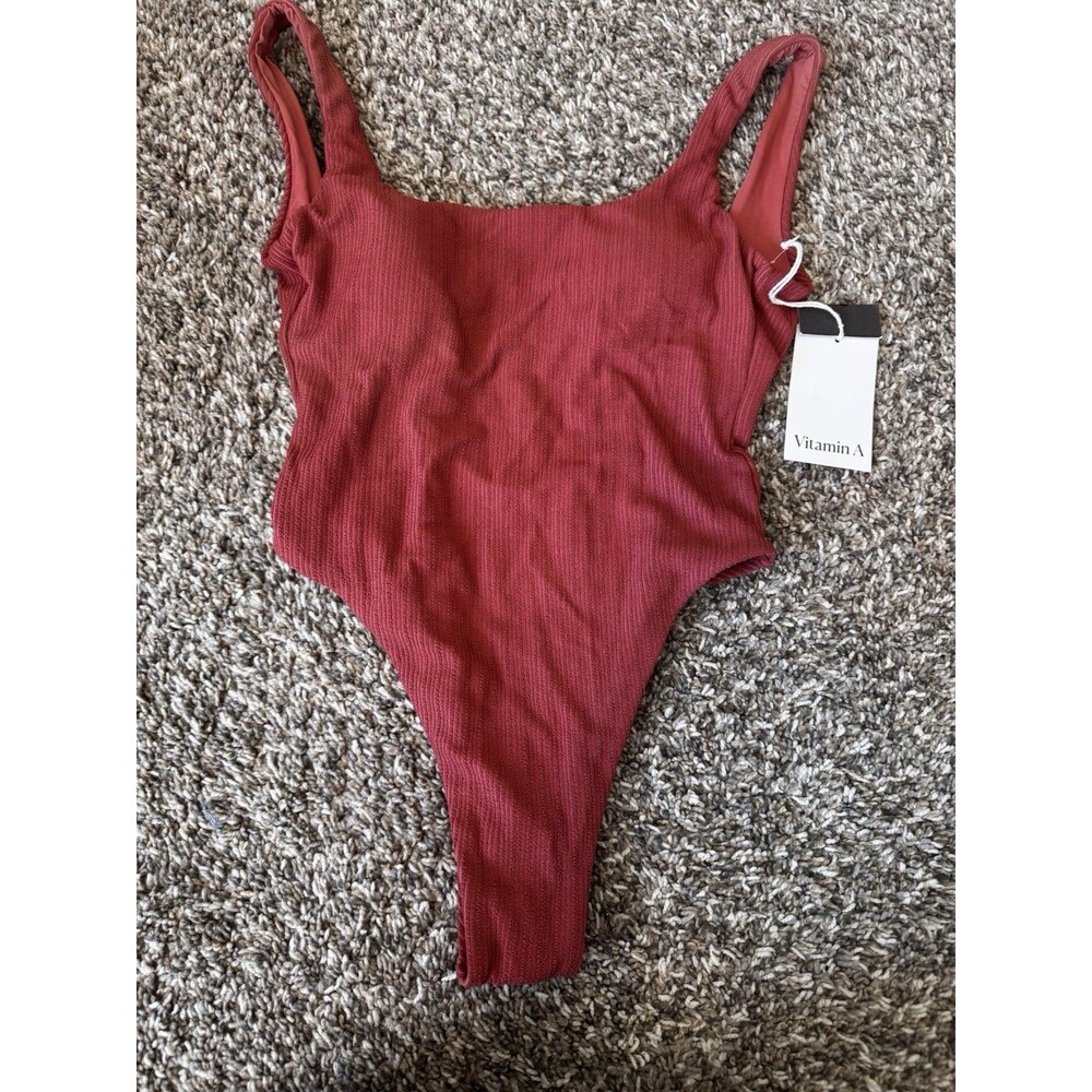 Vitamin A Target One Piece Swimsuit XS Terracotta Textured Scoop Neck NWT